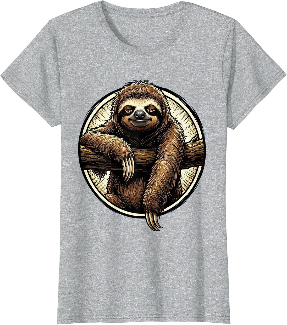 Exhausted Sloth Hanging From Branch Illustration T-Shirt - Heather Grey