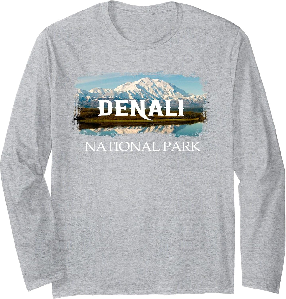 Retro Vintage Denali Alaska National Park Design Long Sleeve T-Shirt - Adult Unisex Heather Grey