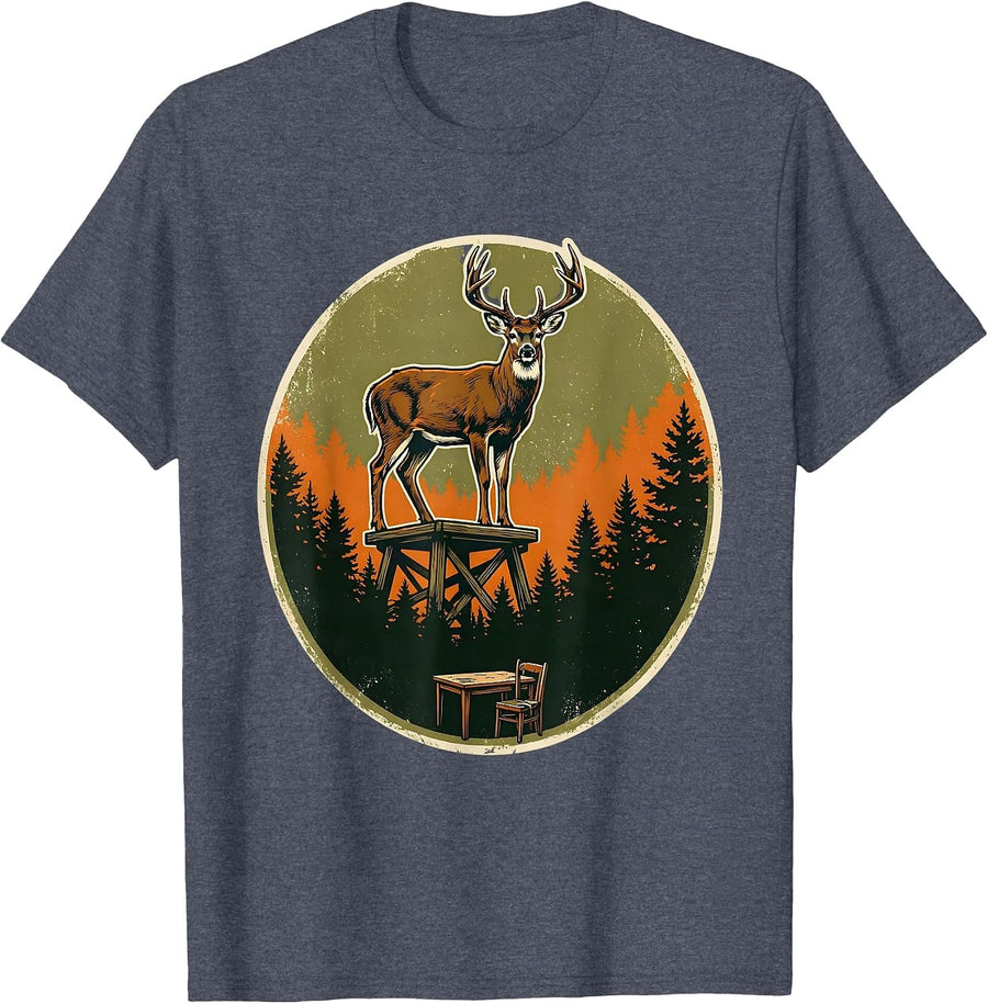 Sealed Whitetail Buck Badge Vintage Distressed Hunting Dad T-Shirt - Heather Blue