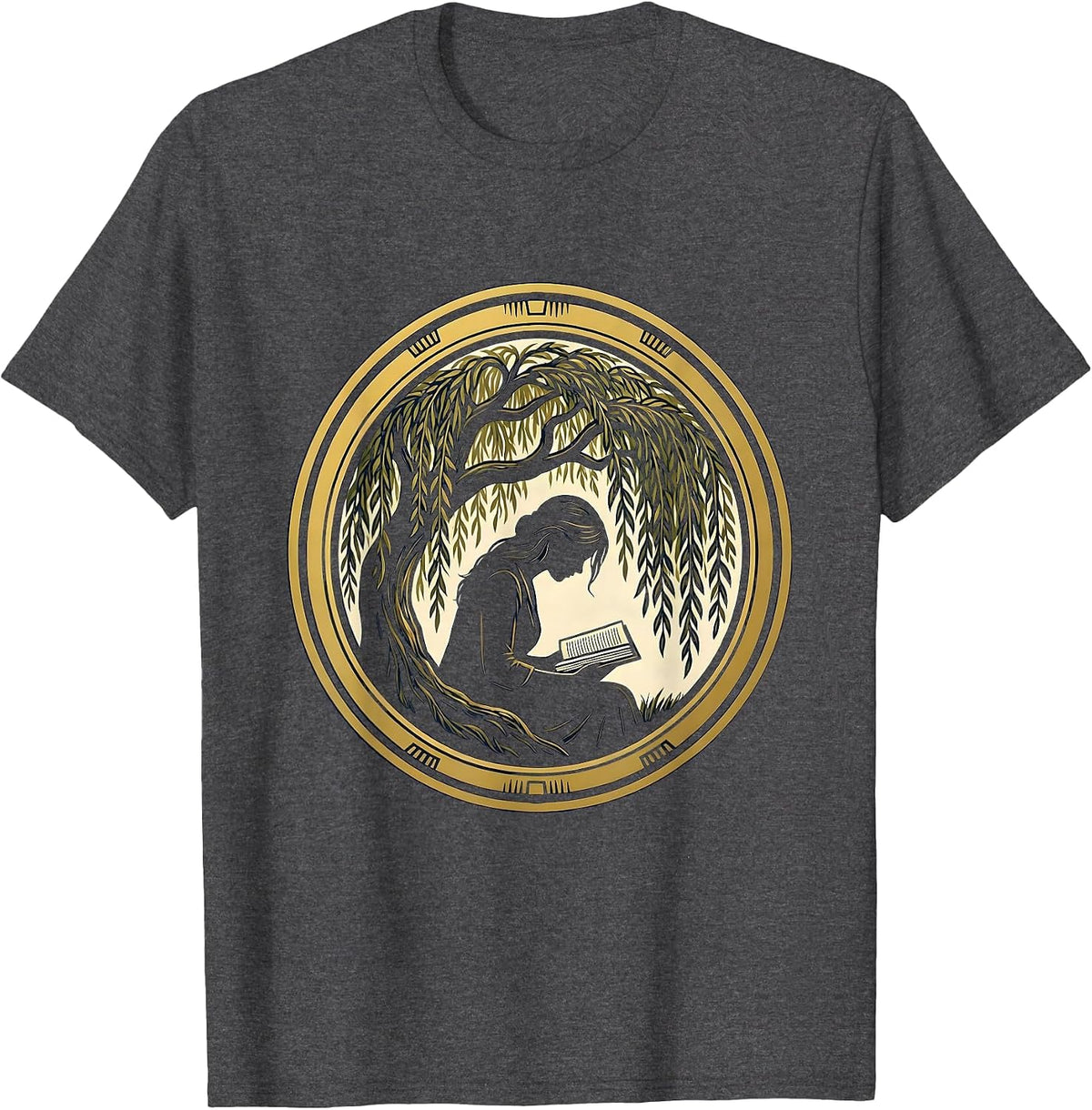 Gigi Reading Under a Weeping Willow Tree T-Shirt - Dark Heather Grey
