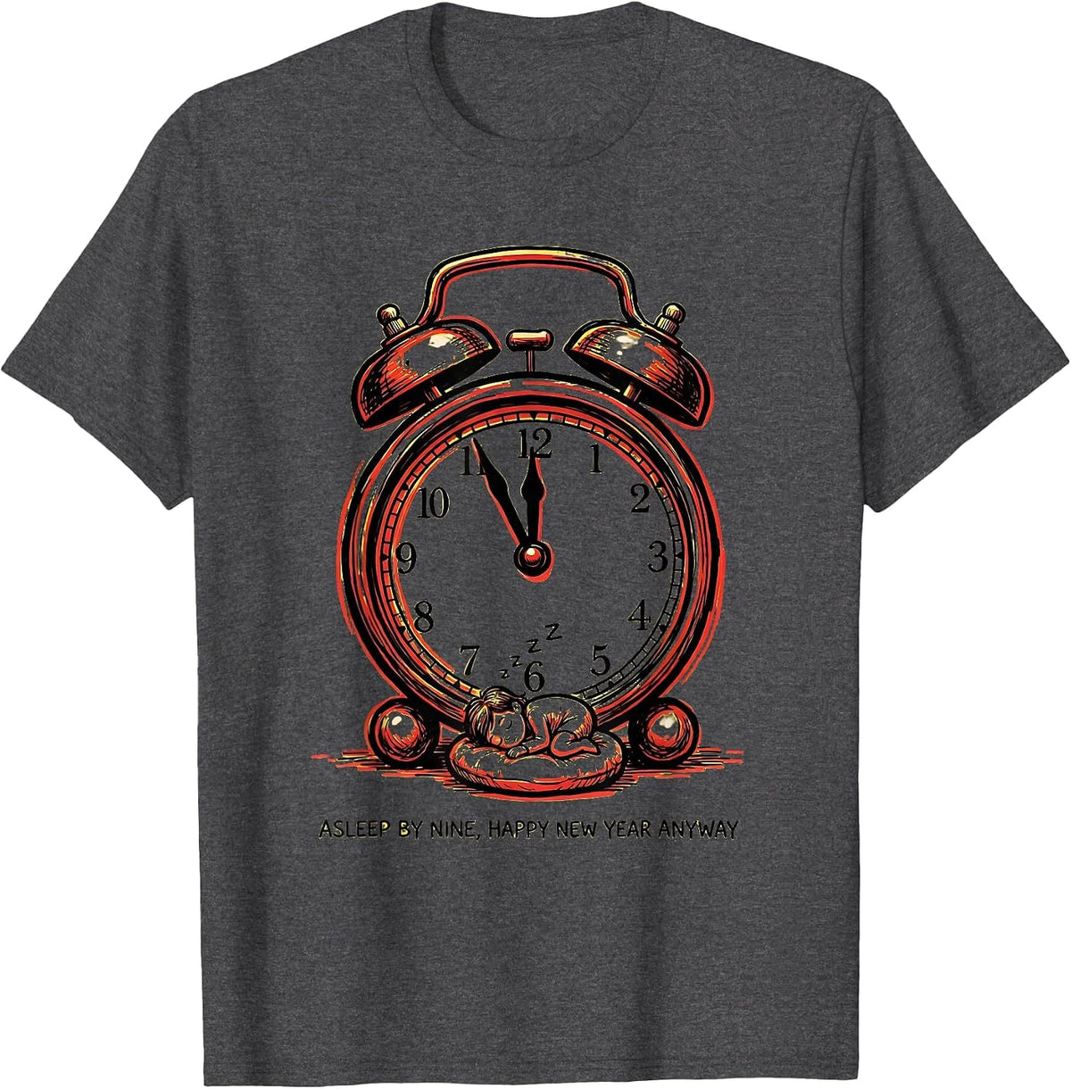 Men's Asleep By Nine Happy New Year Anyway Family Matching Cozy T-Shirt - Dark Heather Grey