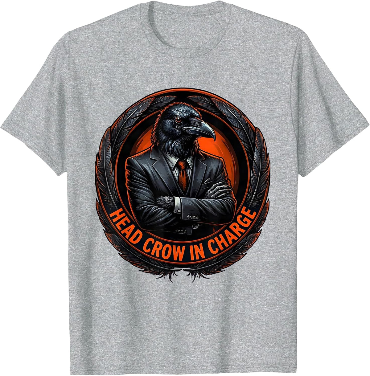 Men's Head Crow In Charge Bold Crow Graphic Design T-Shirt - Heather Grey