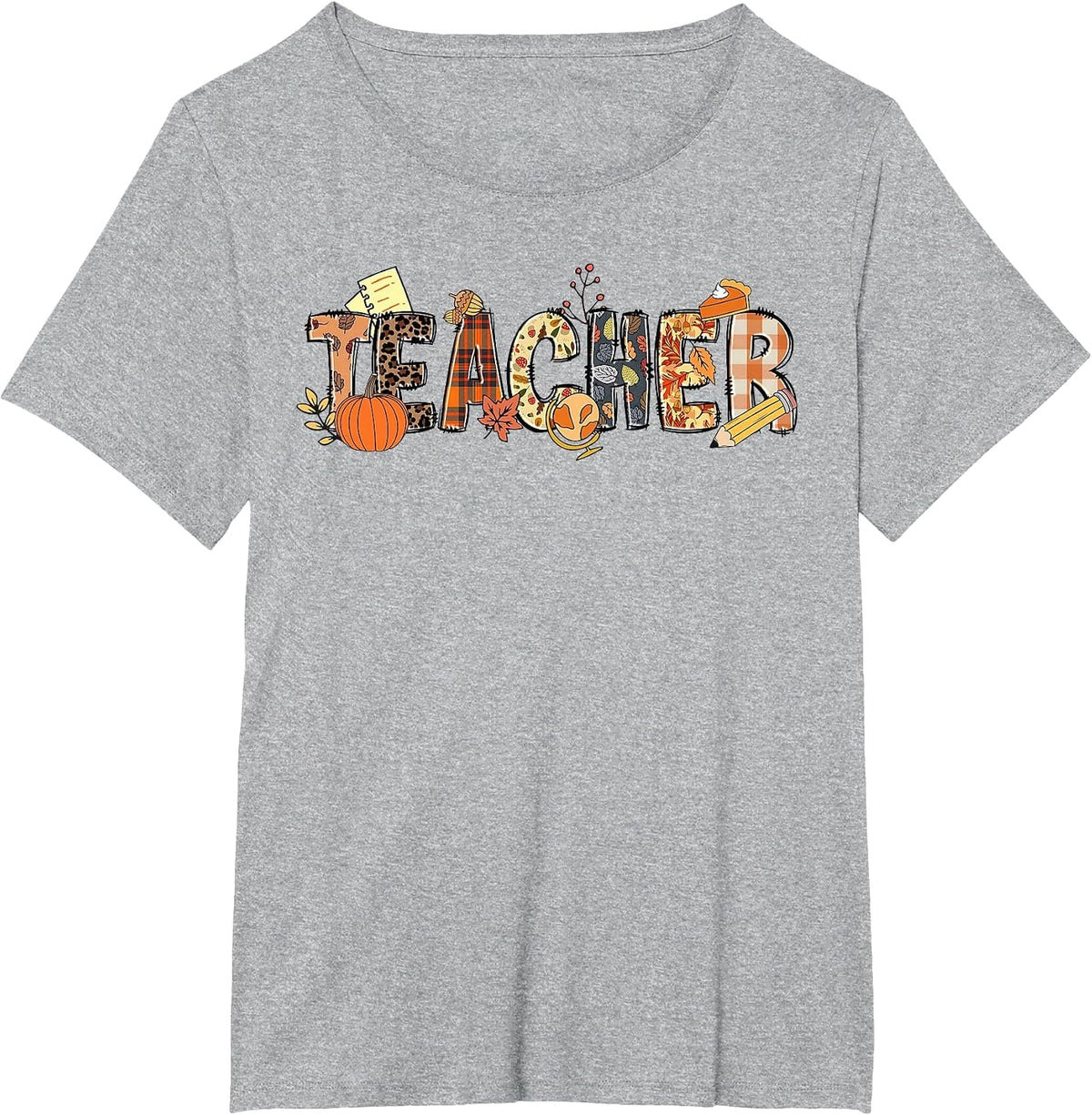 Teacher Thanksgiving Women Autumn Fall Halloween Pumpkin Tee T-Shirt - Heather Grey
