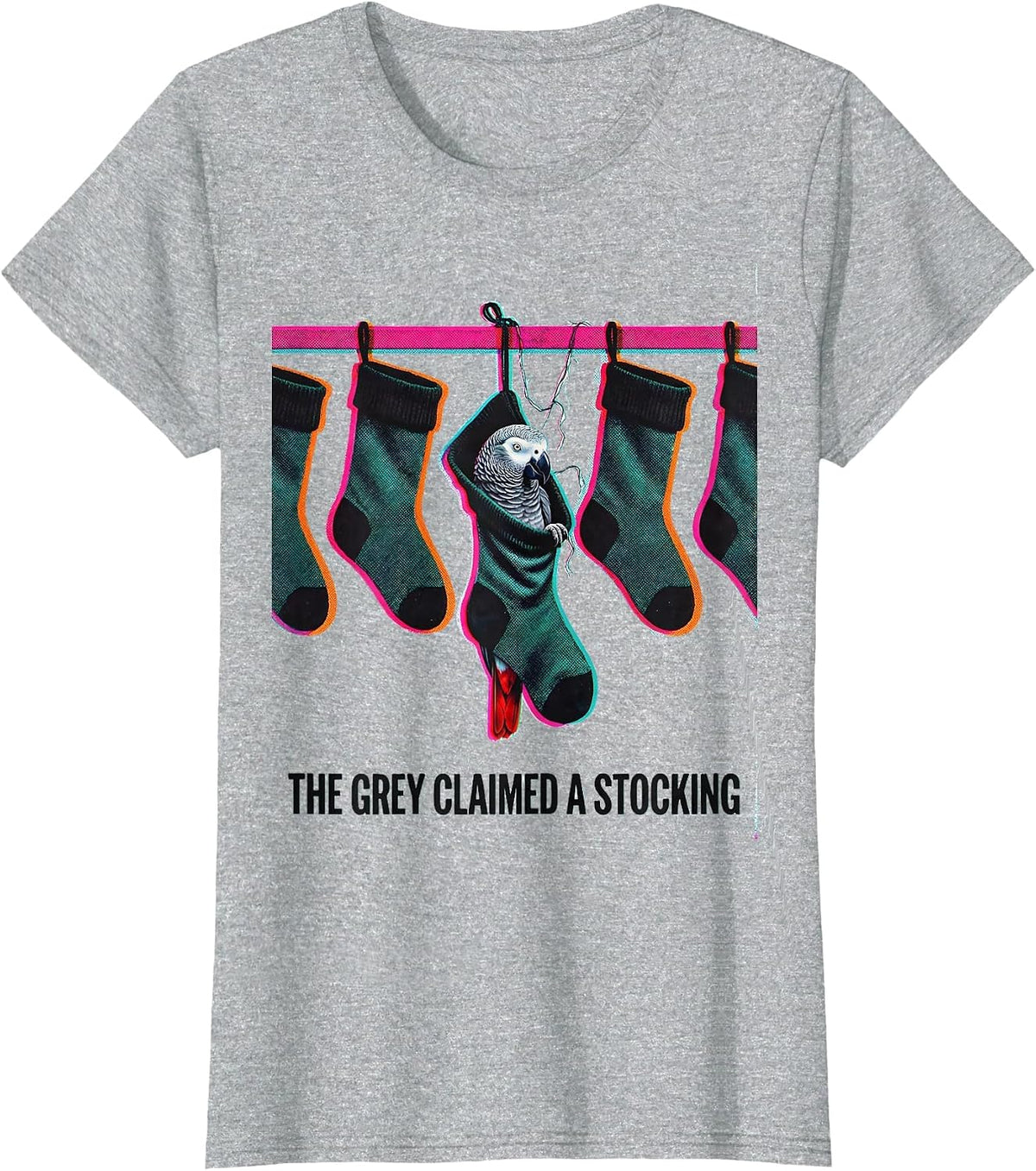 The Grey Claimed A Stocking Whimsical Parrot Lover Christmas T-Shirt - Heather Grey