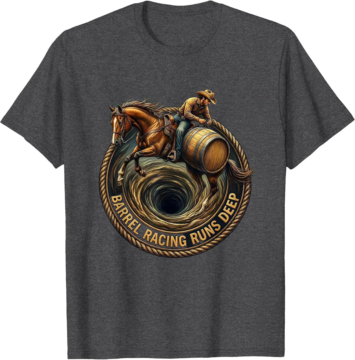Barrel Racing Runs Deep Rodeo Design T-Shirt - Dark Heather Grey