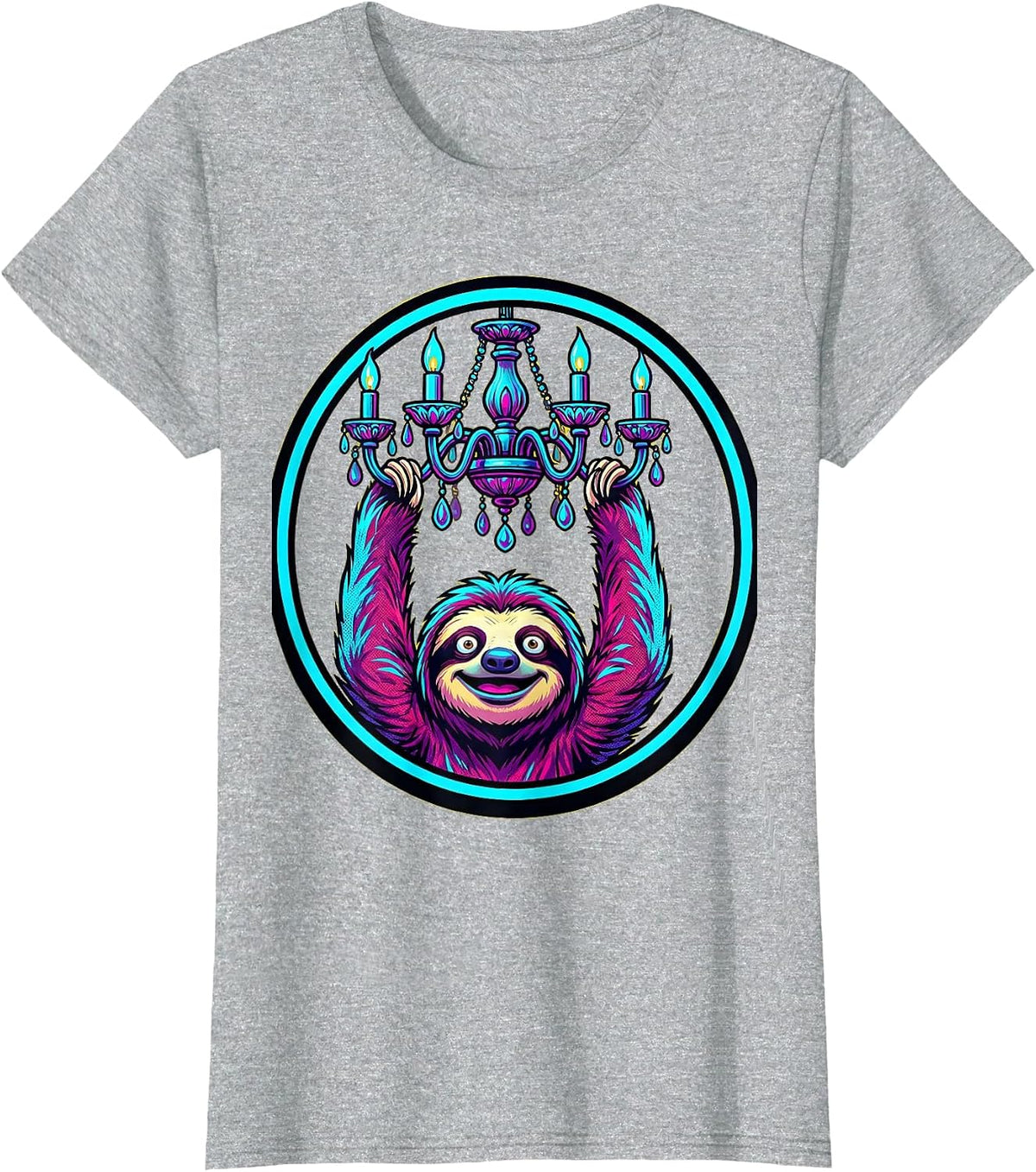 Sloth Hanging From Chandelier Funny Design T-Shirt - Heather Grey