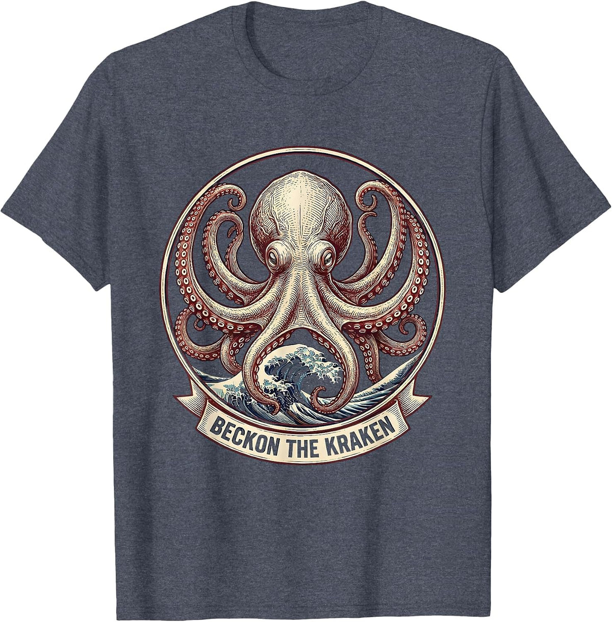 Beckon The Kraken Playful Octopus Lover Marine Biology T-Shirt - Heather Blue
