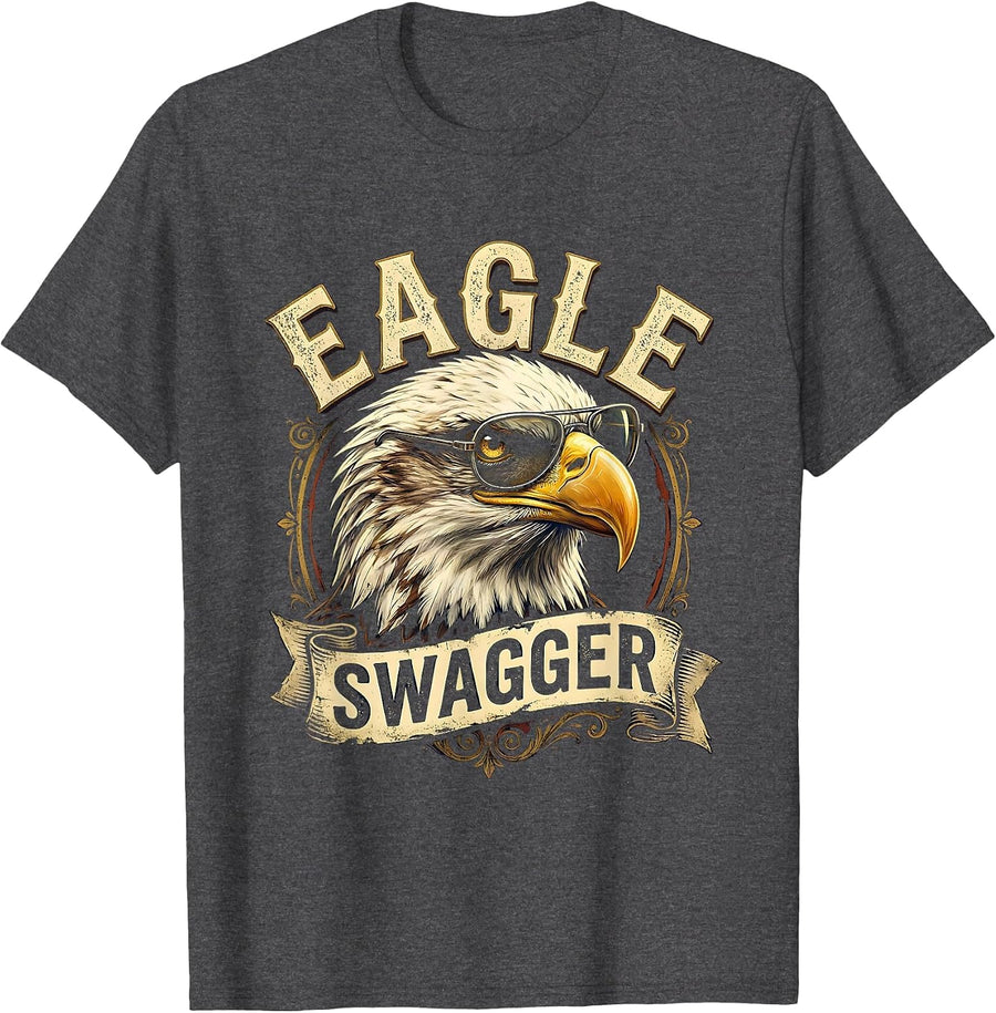 Men's Eagle Swagger Vintage Bald Eagle Wildlife Lover Kids Humor T-Shirt - Dark Heather Grey