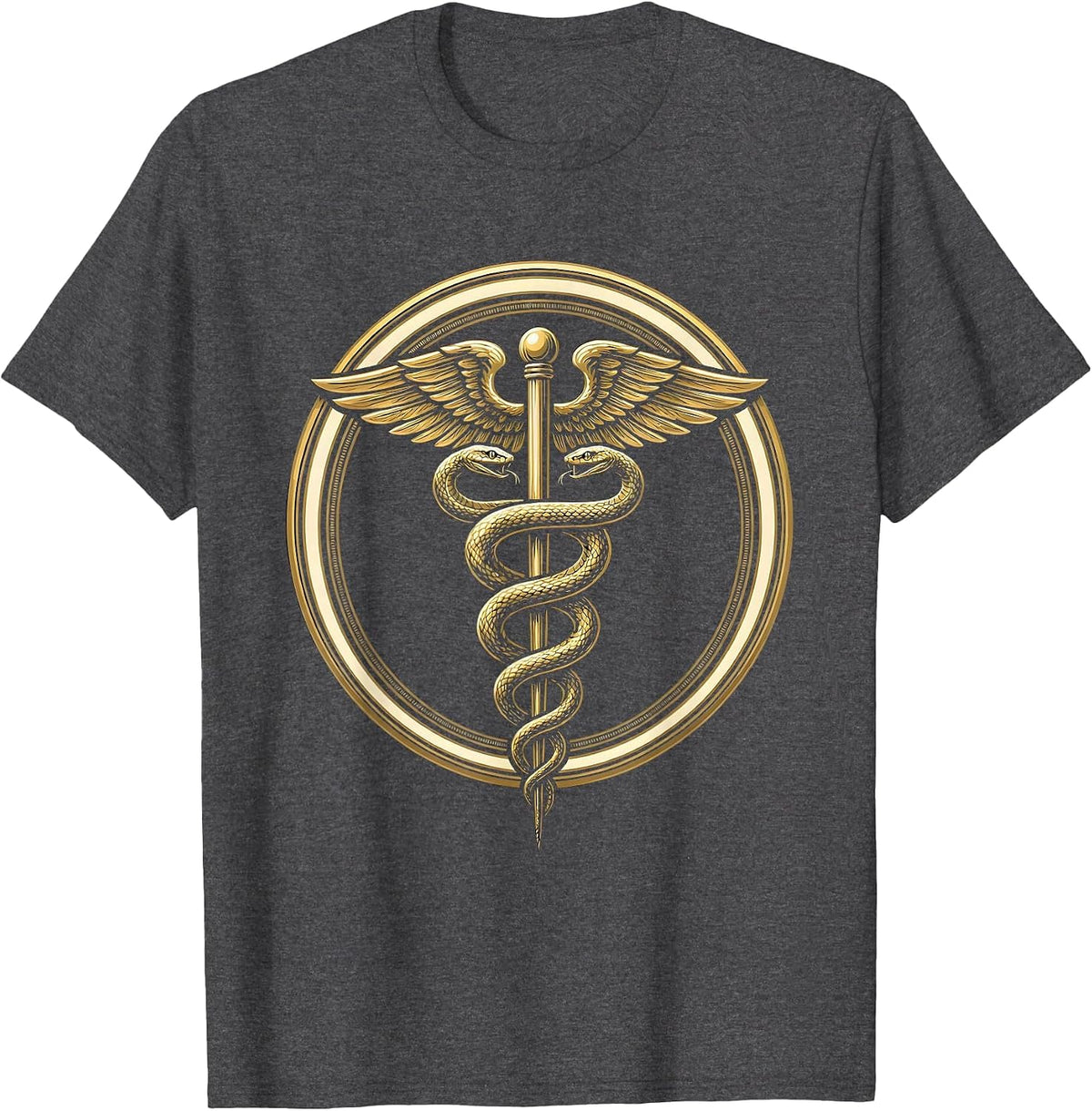Men's Medical Assistant Caduceus Serpent Staff Illustration T-Shirt - Dark Heather Grey
