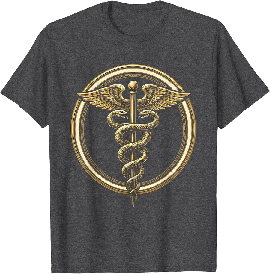 Men's Medical Assistant Caduceus Serpent Staff Illustration T-Shirt - Dark Heather Grey