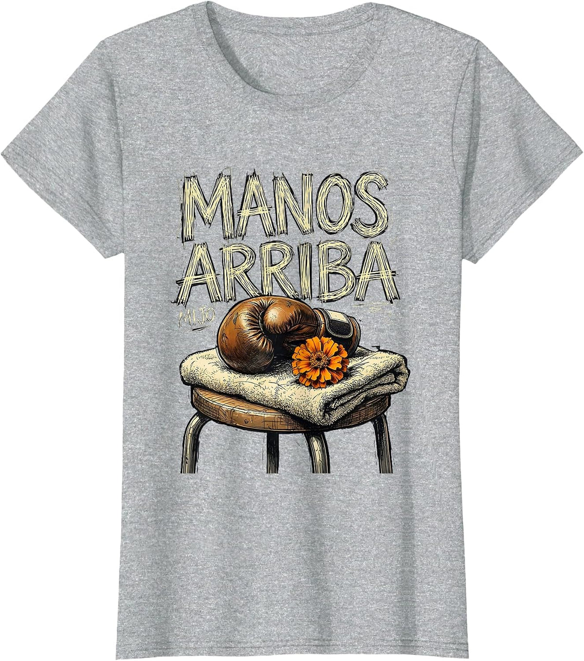 Manos Arriba Mijo Hand-Sketched Día de los Muertos Boxing T-Shirt - Heather Grey