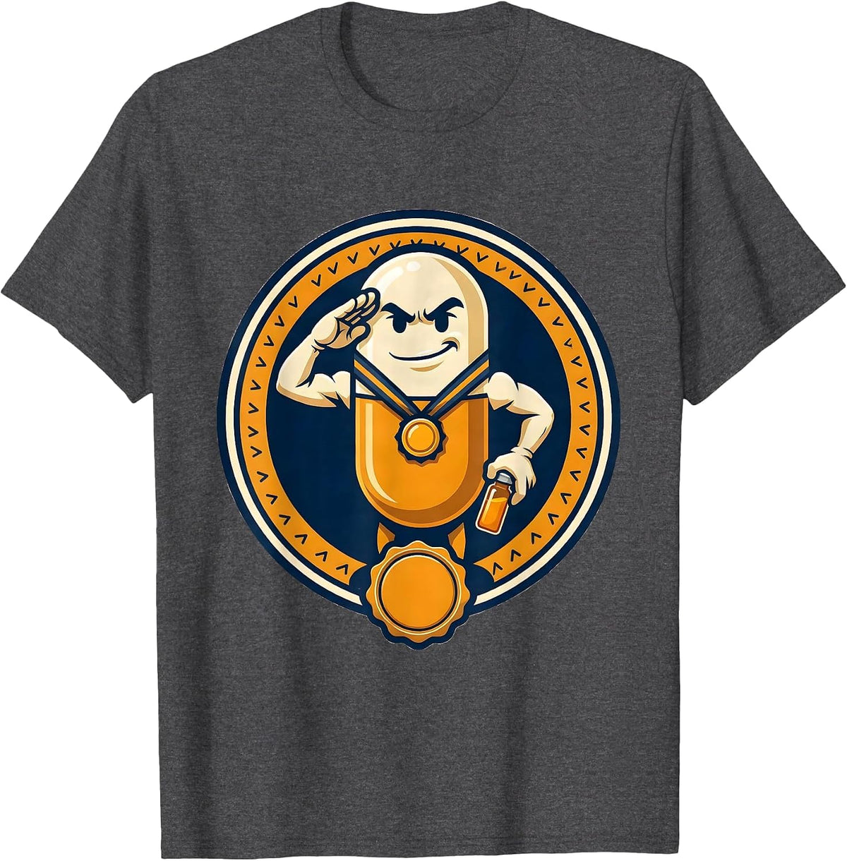 Capsule Mascot Pharmacy Tech Humor Pharmacist Gift T-Shirt, Men, Dark Heather Grey, Small - As Pictured
