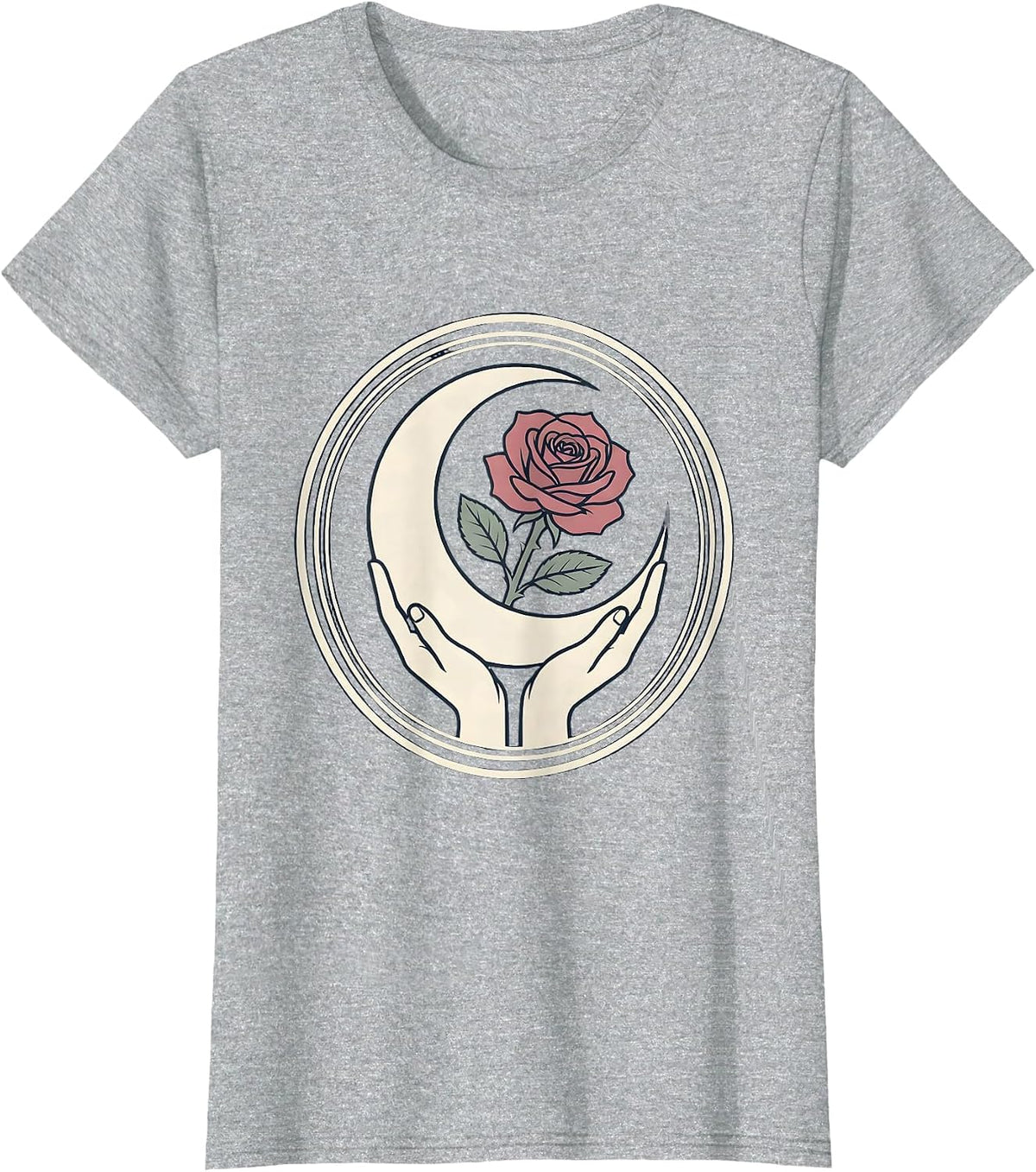Women's Gigi Crescent Moon and Rose Graphic T-Shirt - Heather Grey