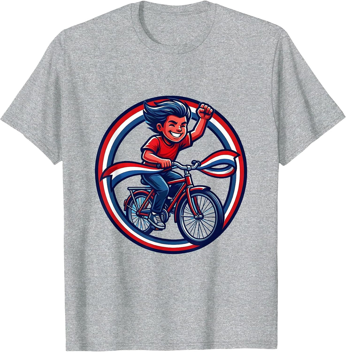 Men's Red White and Blue Bicycle Flag Streamers Kids Tee T-Shirt - Heather Grey