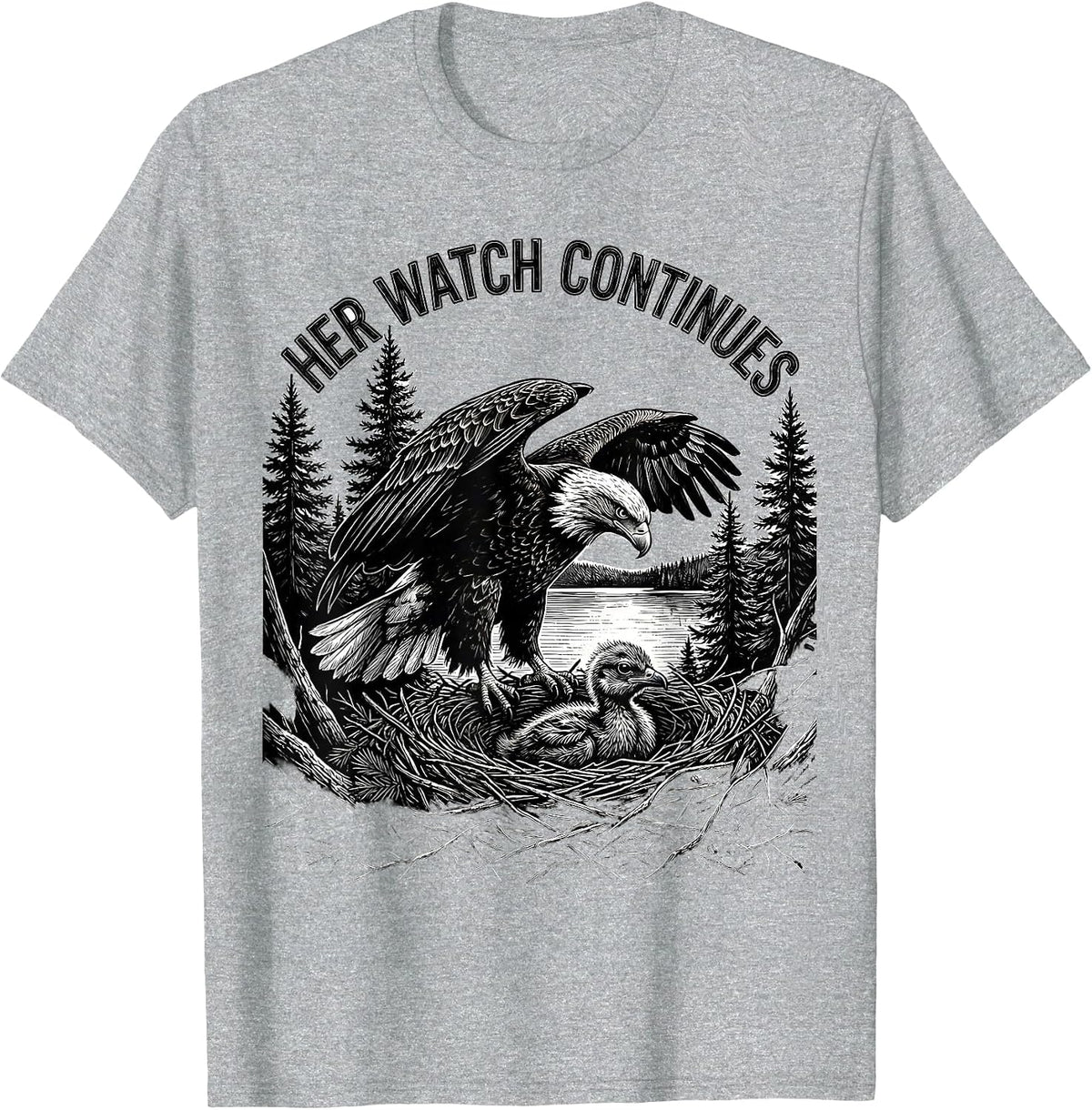 Men's Her Watch Continues Sentimental Memorial Bald Eagle Nature T-Shirt - Heather Grey