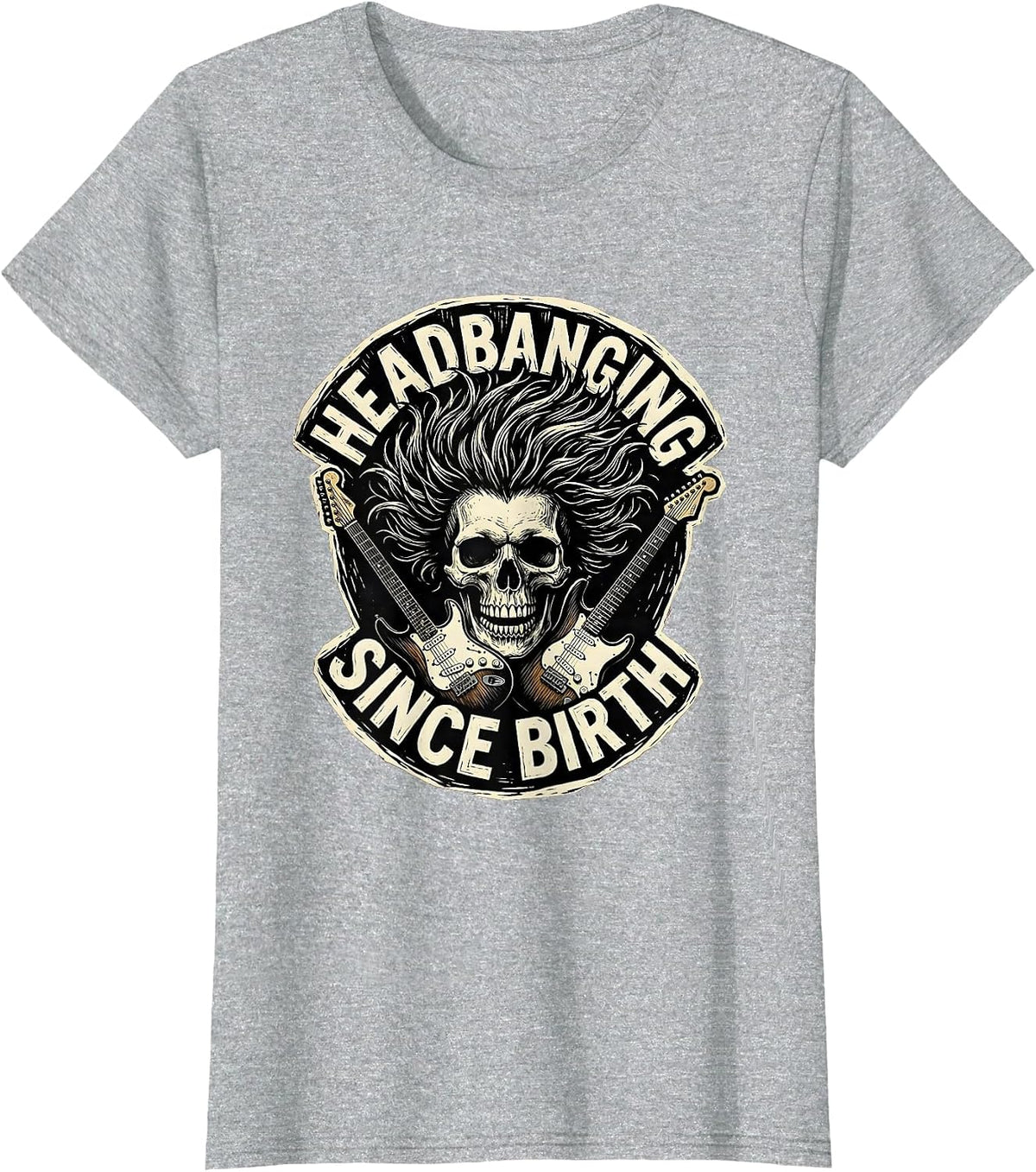 Headbanging Since Birth Rock and Roll Design T-Shirt - Heather Grey