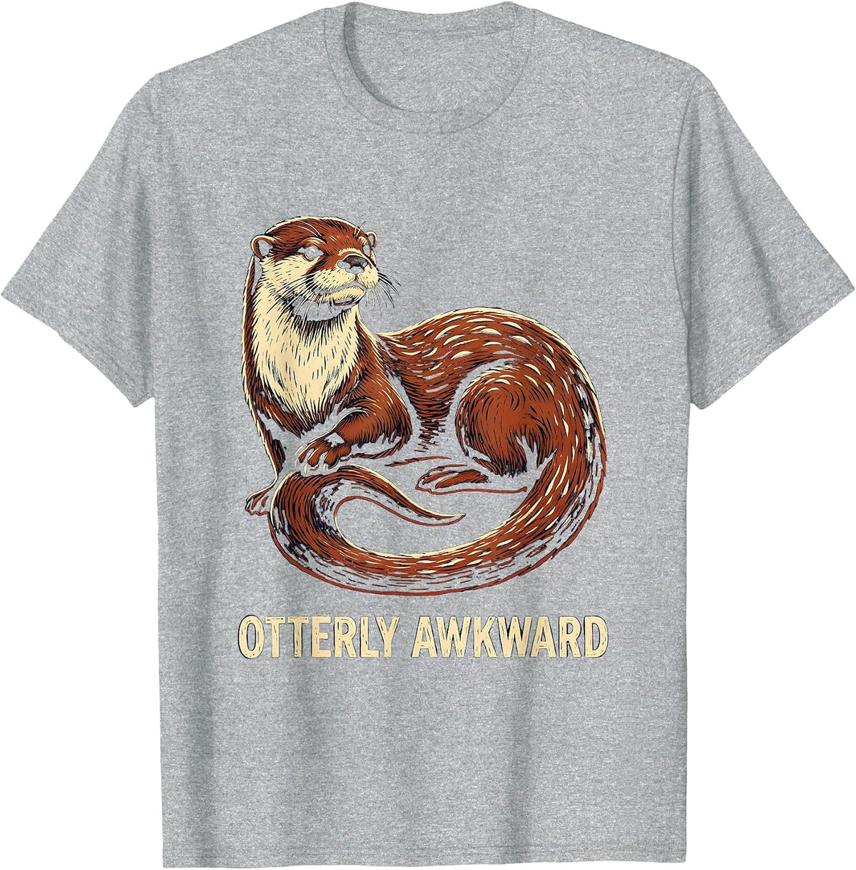 Men's Otterly Awkward Linocut Funny Otter Lover Gift For Kid Teen T-Shirt - Heather Grey