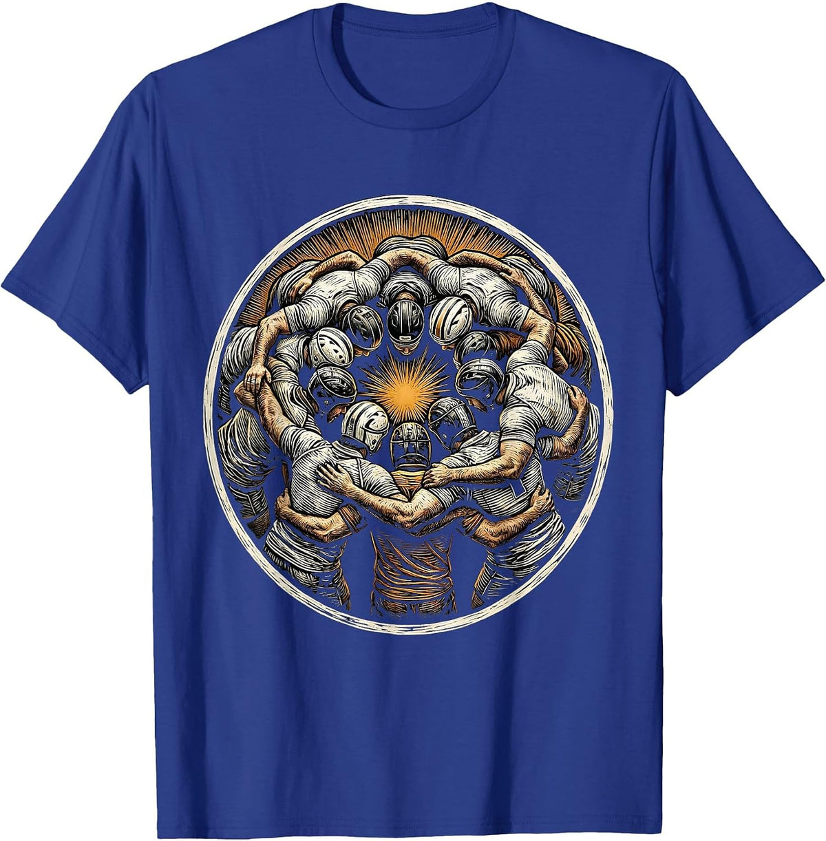 Rugby Huddle Before Kickoff Graphic Tee T-Shirt - Royal Blue