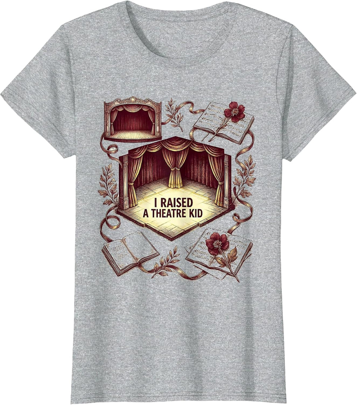I Raised A Theatre Kid Funny Theatre Student Actor Stage T-Shirt - Heather Grey