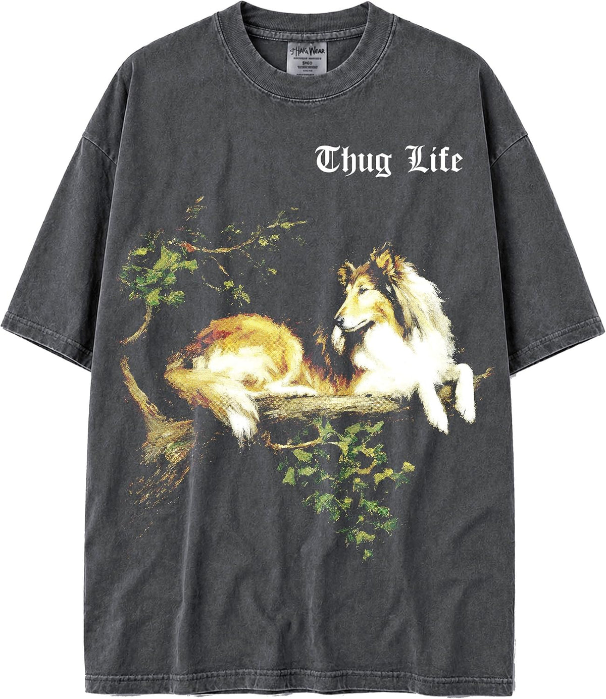 U.S.A MAX-Heavyweight Oversized Shaka Wear Faded Tshirt of Thug Life Dogs and Animals for Men & Women - Rough Collie