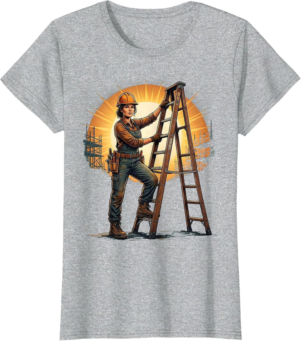 Labor Day Construction Worker Graphic Tee T-Shirt - Heather Grey