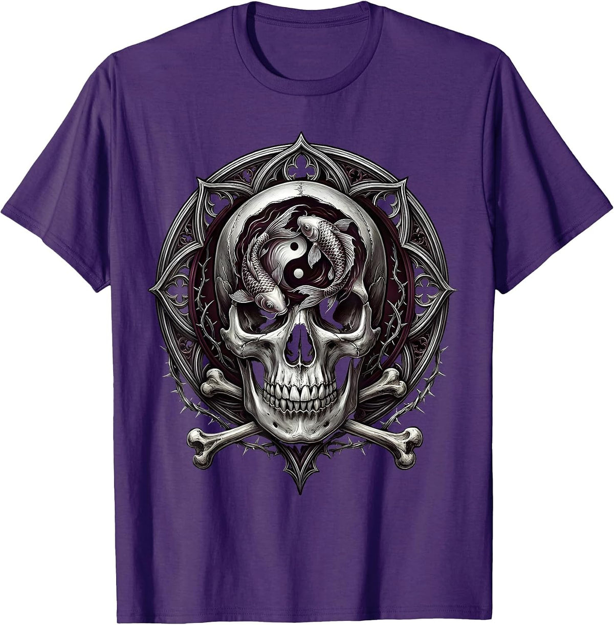 Skull Koi Fish Zen Art Graphic Design T-Shirt - Purple