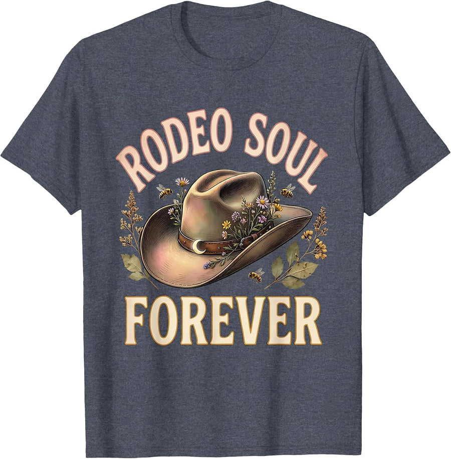 Rodeo Soul Forever Western Cowgirl Design T-Shirt - Heather Blue