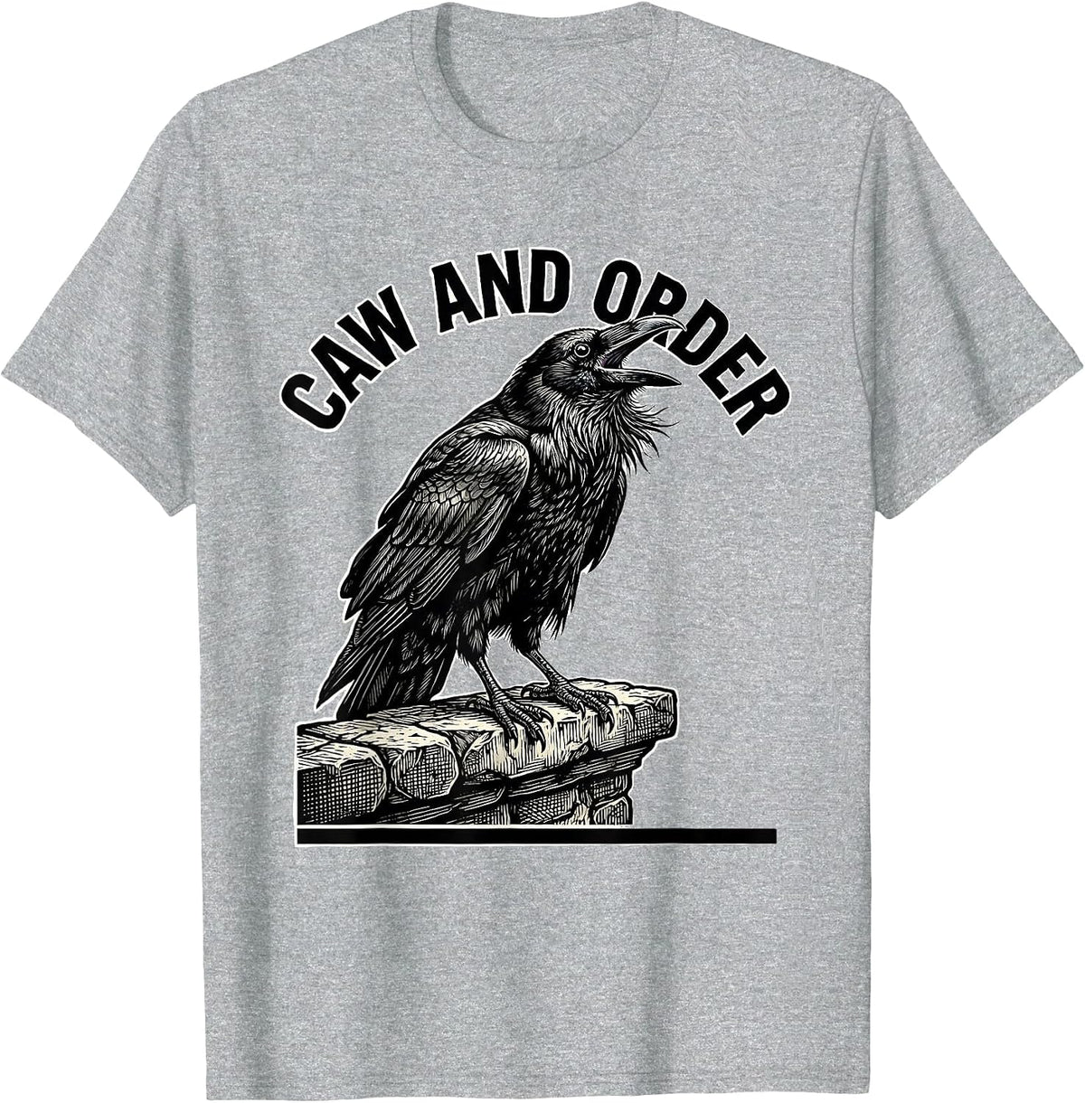 Men's Caw And Order Vintage Retro Gothic Crow Raven Dark Humor T-Shirt - Heather Grey