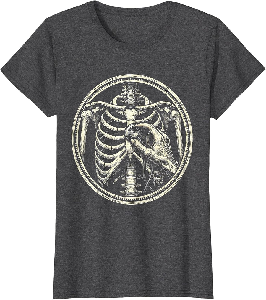 Women's Medical Assistant Stethoscope X-Ray Graphic T-Shirt - Dark Heather Grey