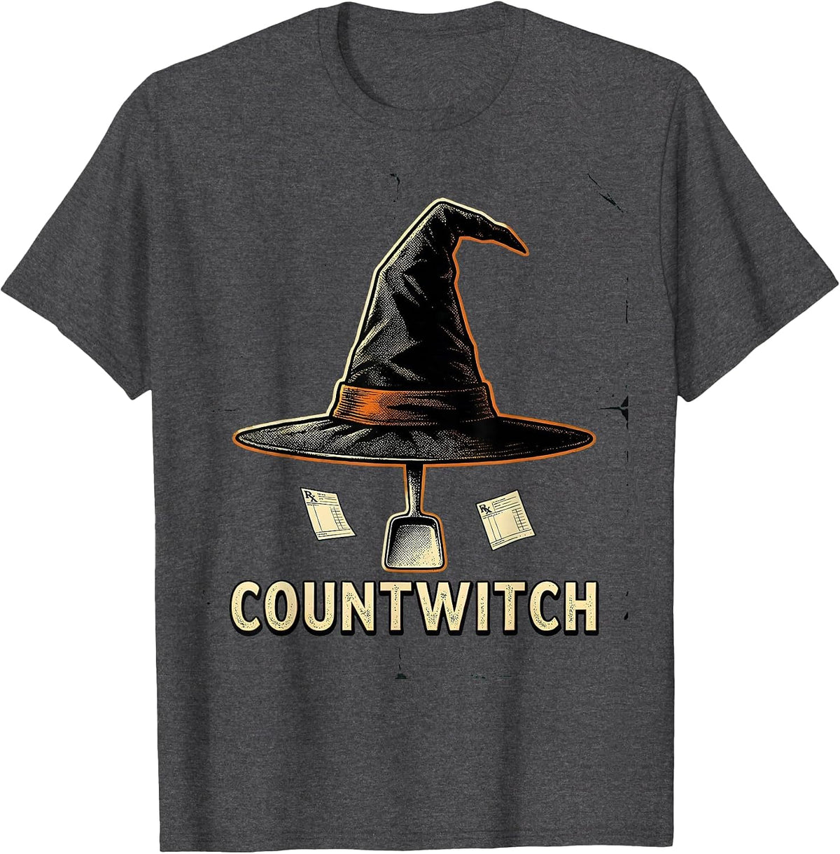 Men's Countwitch Vintage Pharmacy Halloween Pharmacist Tech Crew T-Shirt - Dark Heather Grey