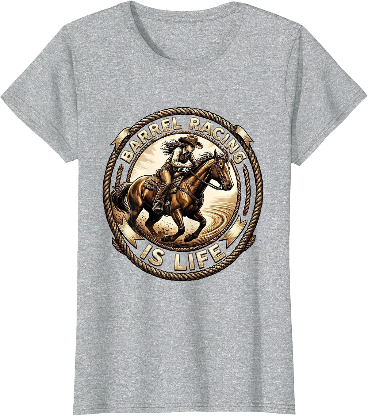 Barrel Racing Is Life Rodeo Design T-Shirt - Heather Grey
