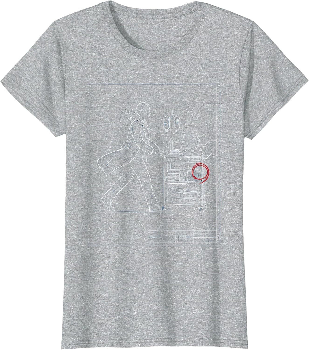 Medical Assistant Running with Supply Cart Illustration T-Shirt - Heather Grey
