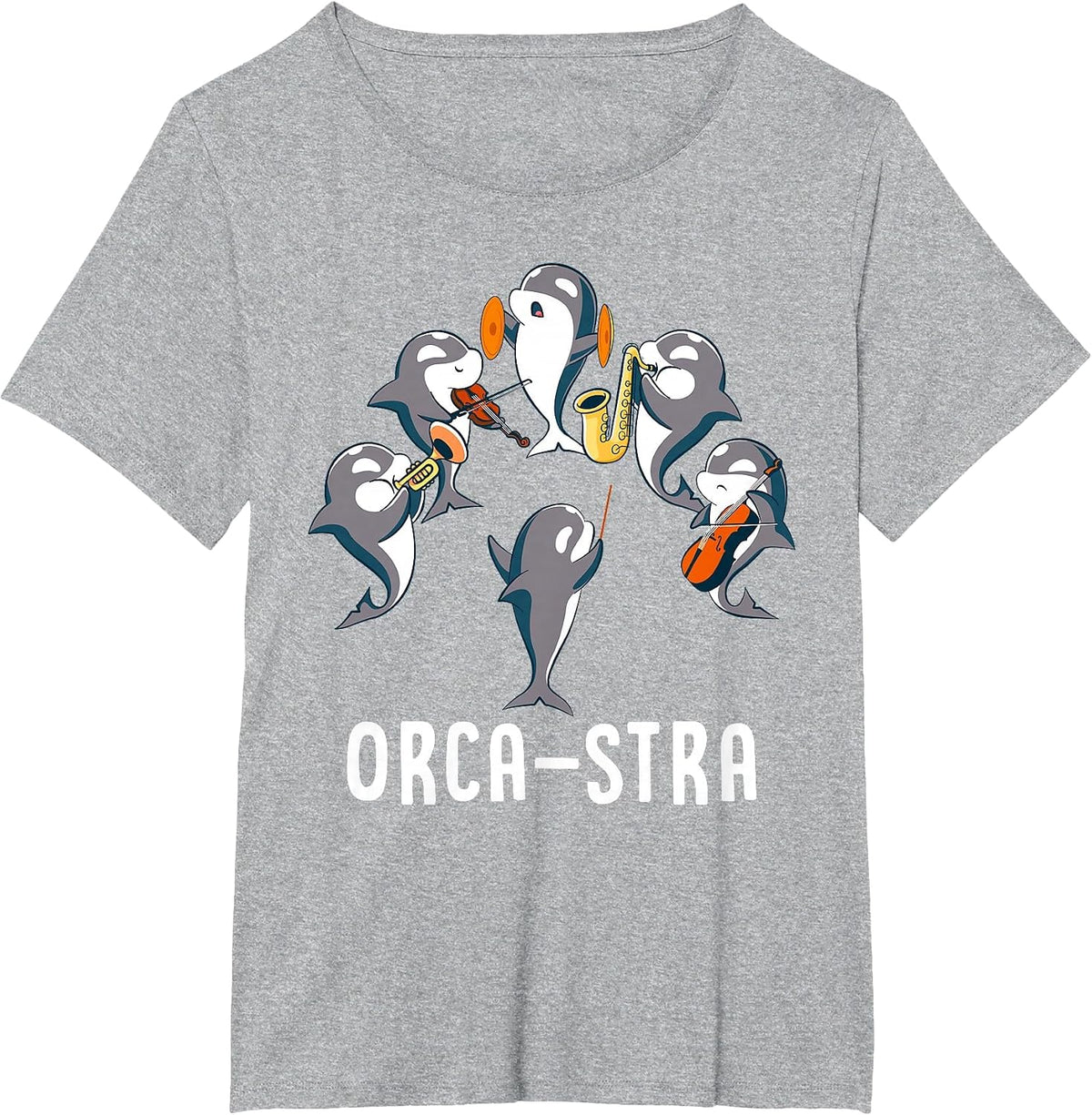 Funny Orca-stra Orca Killer Whale Orchestra T-Shirt - Heather Grey