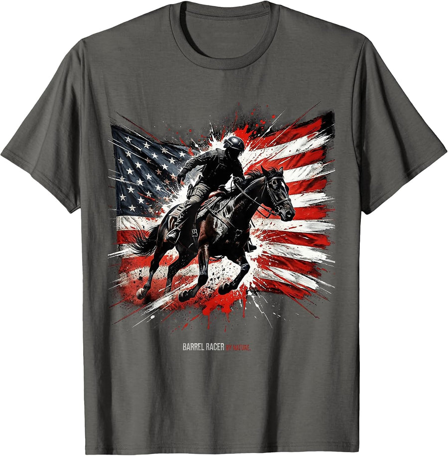 Barrel Racer By Nature Rodeo Design T-Shirt - Asphalt Grey