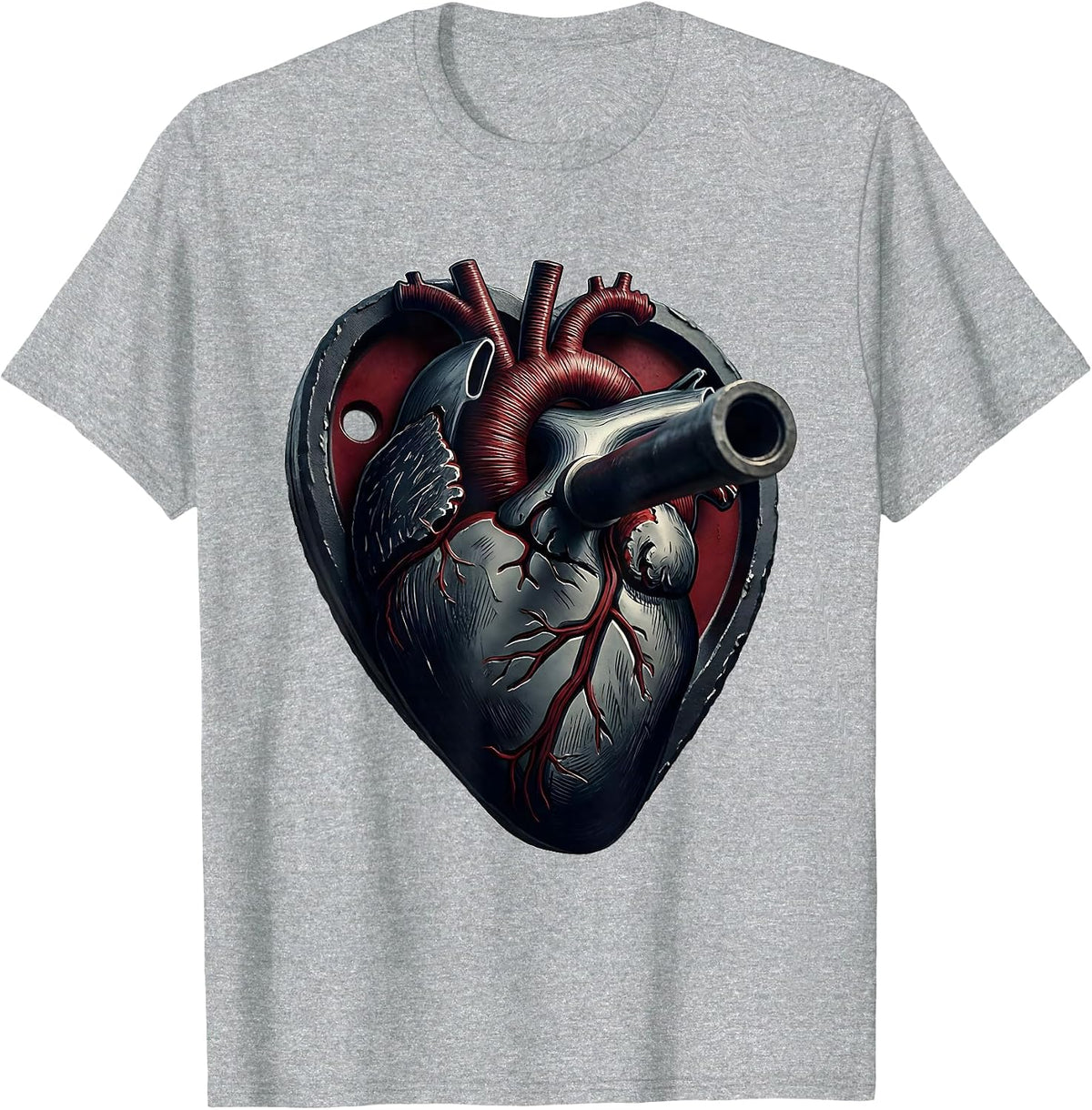Men's Heart Bumper Plate Gym Humor Valentine's Day Weightlifting T-Shirt - Heather Grey