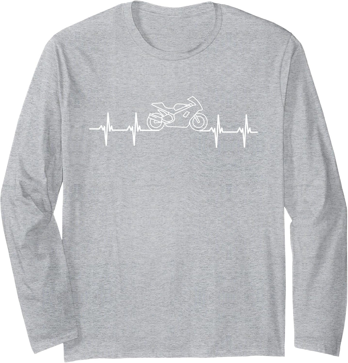 Motorcycle Heartbeat - Rider Sport Bike Biker Superbike Long Sleeve T-Shirt - Adult Unisex Heather Grey