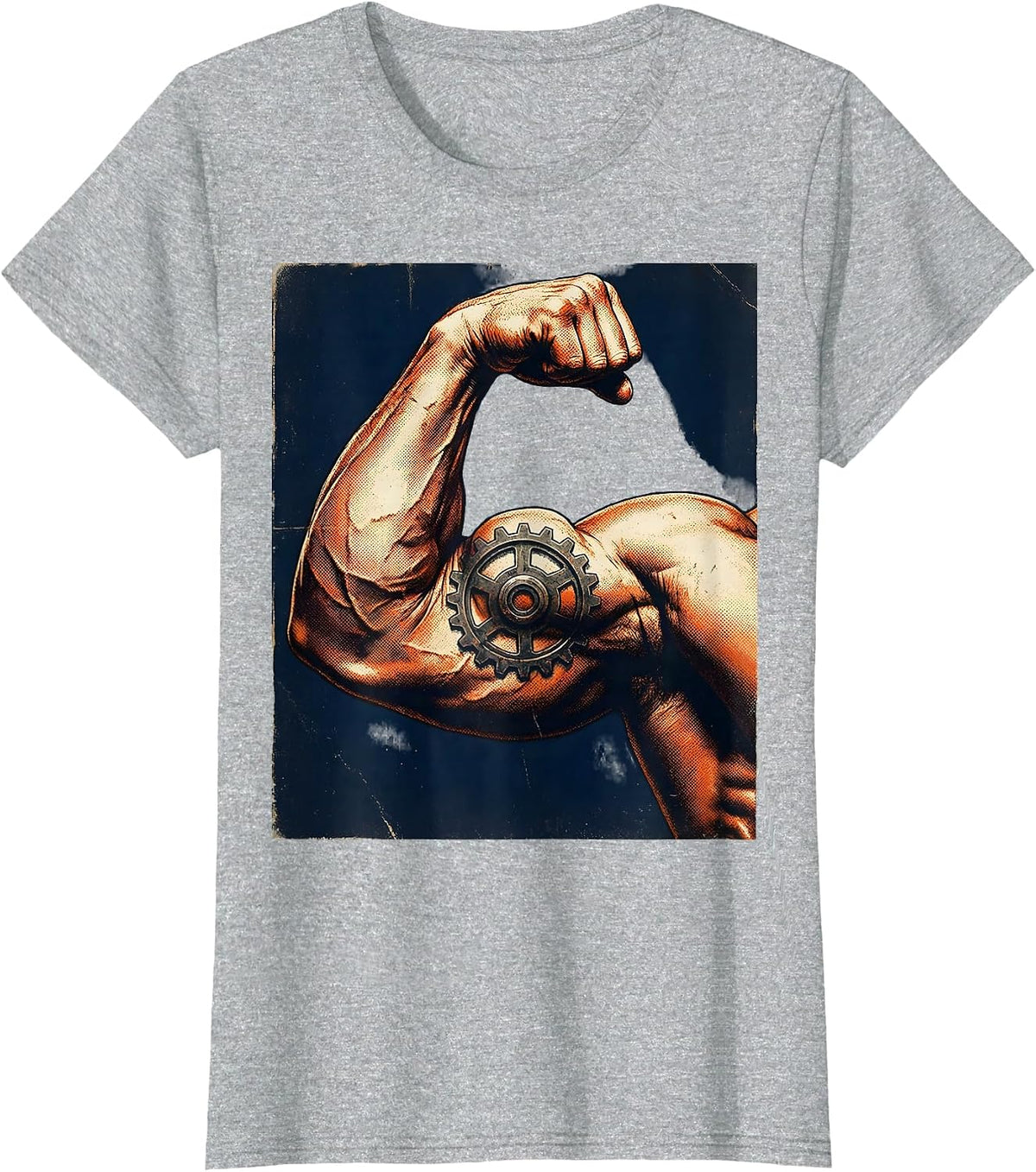 Labor Day Flexing Arm Gear Tattoo Graphic T-Shirt - Heather Grey