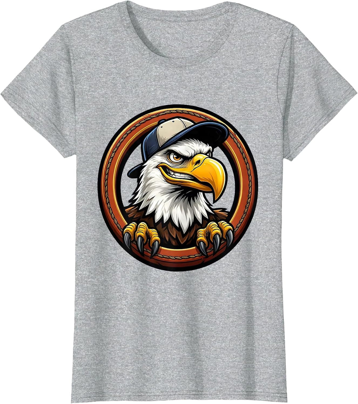 Women's Bald Eagle Backwards Baseball Cap Funny Graphic T-Shirt - Heather Grey
