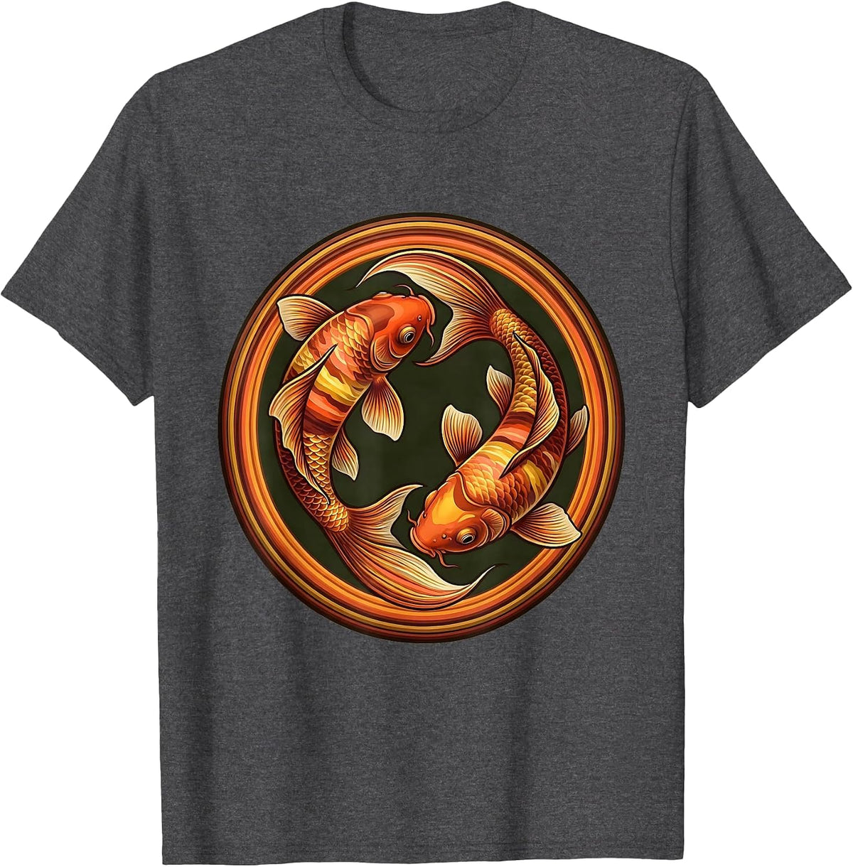 Men's Intertwined Koi Fish Circle Couples Design T-Shirt - Dark Heather Grey
