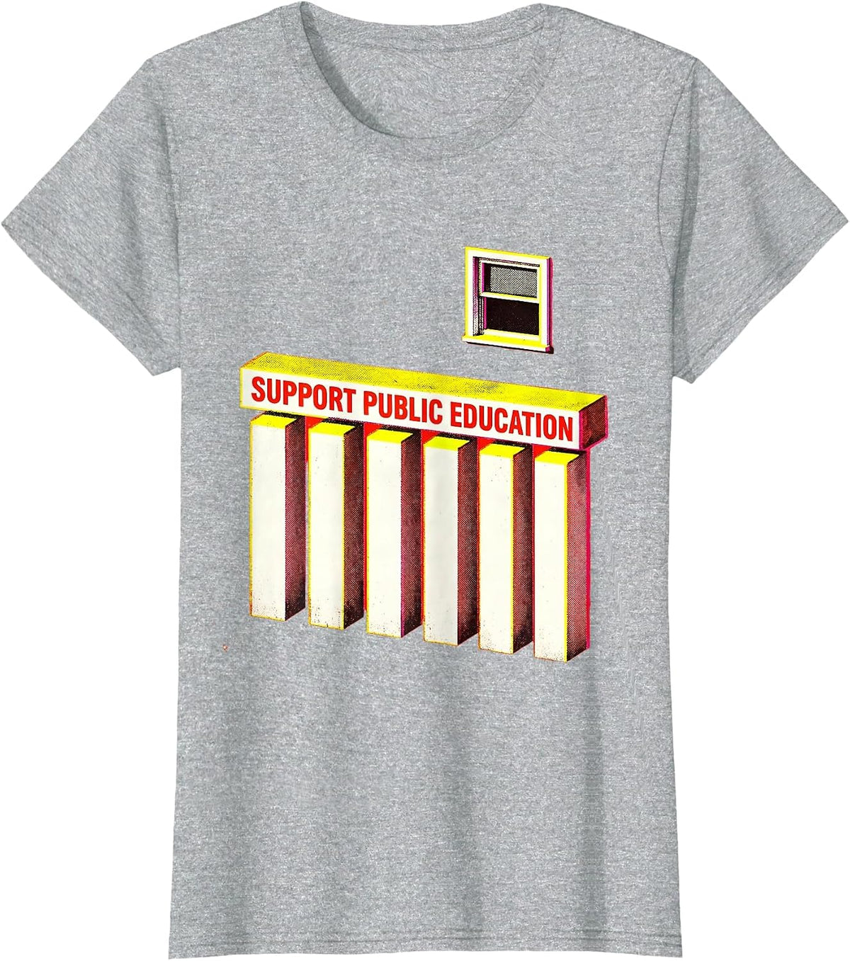 Support Public Education Risograph Teacher Red For Ed T-Shirt - Heather Grey