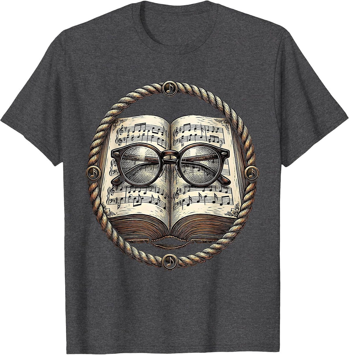 Music Teacher Glasses Songbook Illustration T-Shirt - Dark Heather Grey