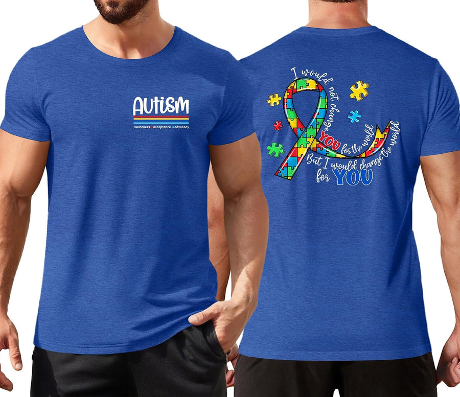 Autism Awareness Shirts for Men Autism Tshirt Mental Health Tops Autism Support Short Sleeve Tees - Blue1