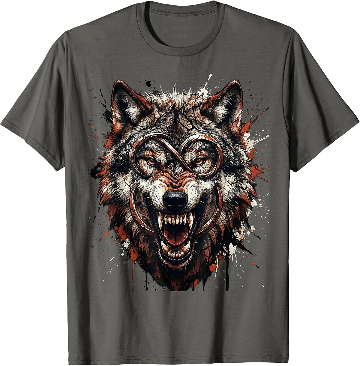 Men's Fierce Wolf Head Rugby Stripes Graphic T-Shirt - Asphalt Grey