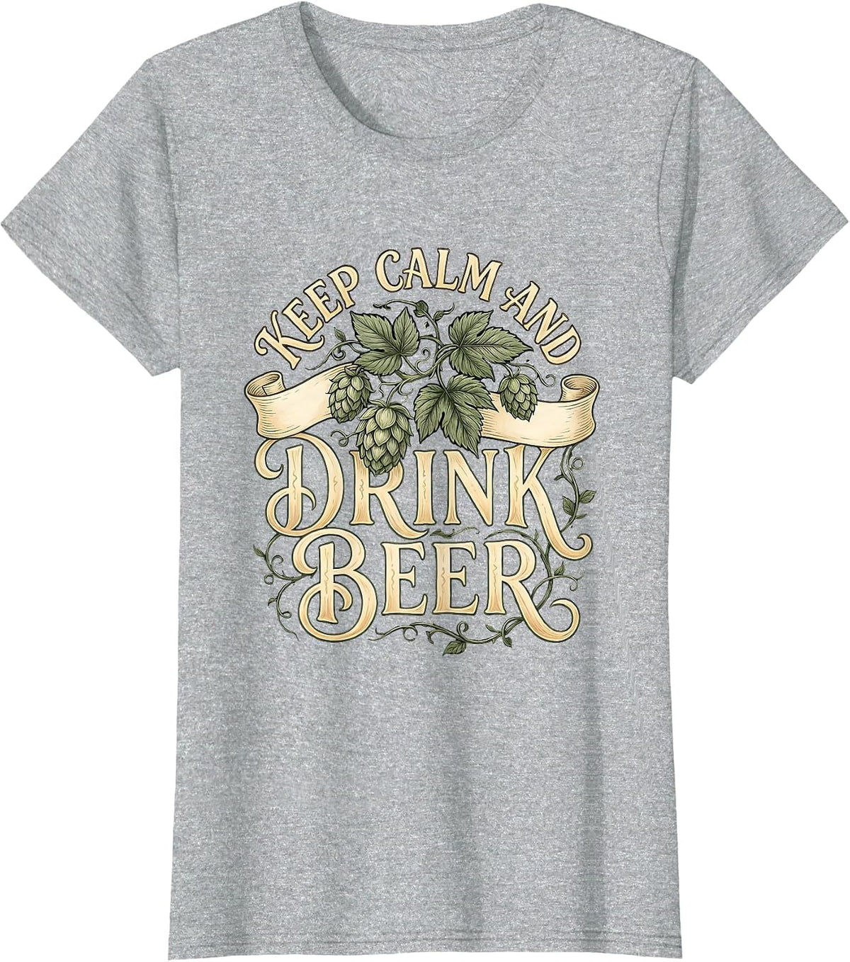 Keep Calm and Drink Beer Graphic Design T-Shirt - Heather Grey