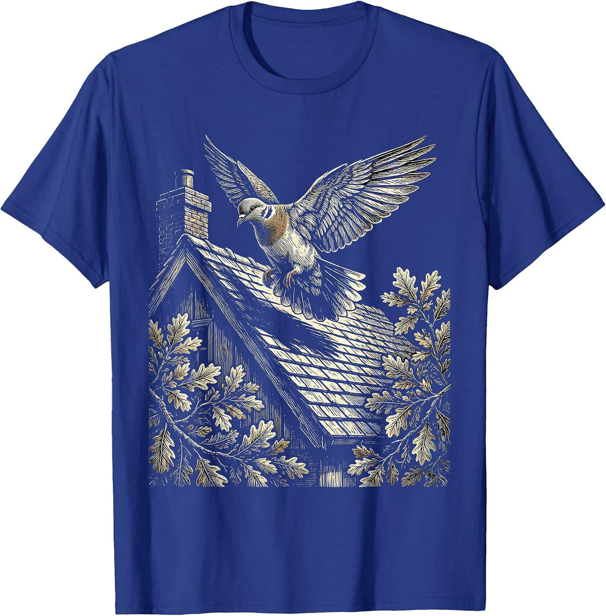 Altruismo House Dove Landing on Cottage Rooftop T-Shirt - Royal Blue