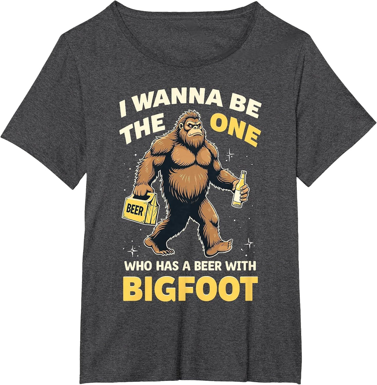 Funny Beer with Bigfoot Sasquatch Beer Lover Drinking Party T-Shirt - Dark Heather Grey