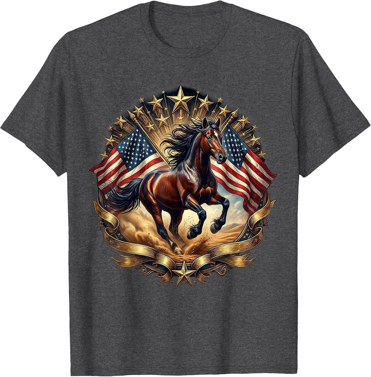 Wild Horse Galloping Through Desert Dust T-Shirt - Dark Heather Grey