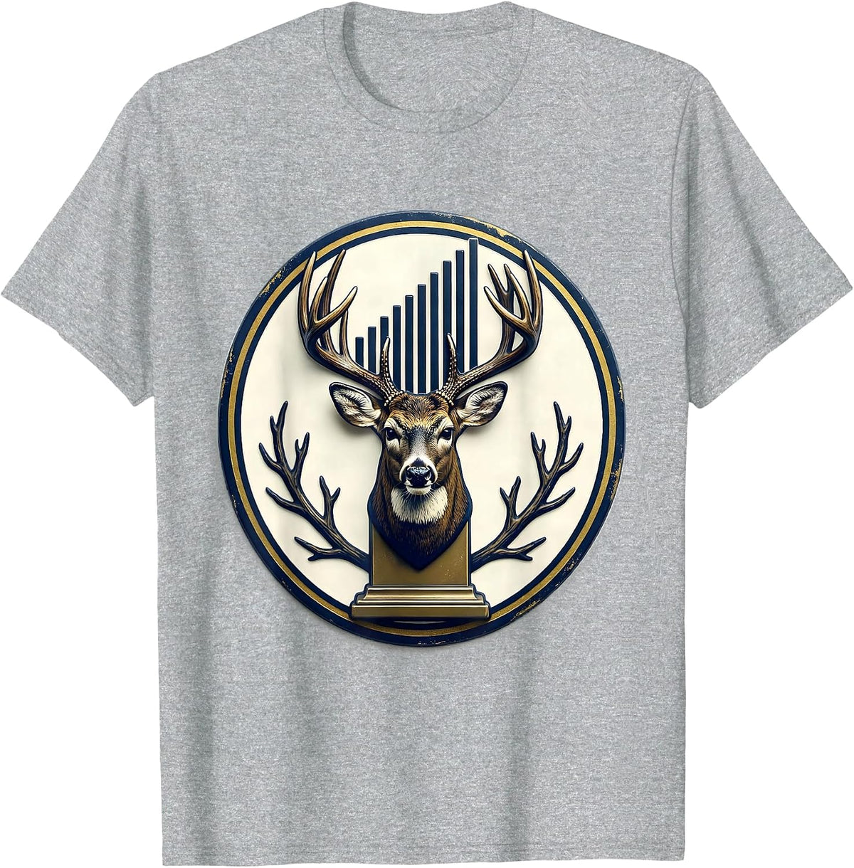 Men's Whitetail Crown Emblem Funny Hunting Dad Gift T-Shirt - Heather Grey