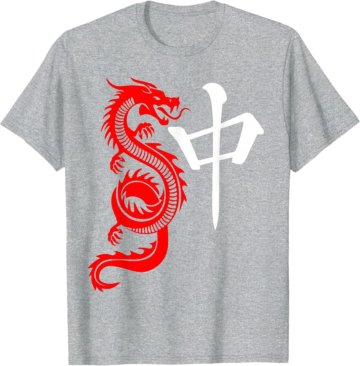 Red Chinese Dragon Tile Mahjong Traditional Chineses Game T-Shirt - Heather Grey