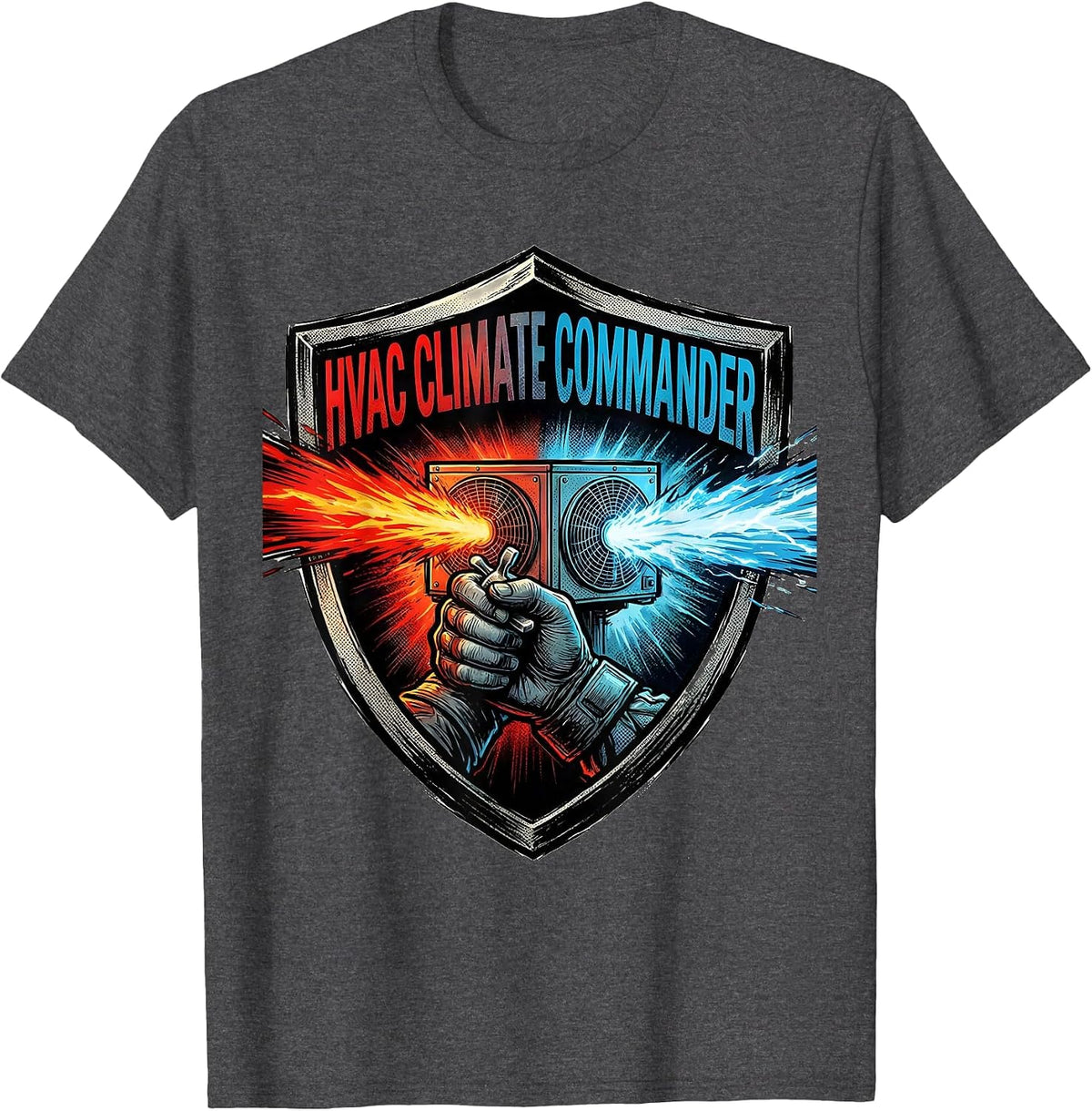 Men's HVAC Climate Commander Funny HVAC Tech Dad Gift T-Shirt - Dark Heather Grey